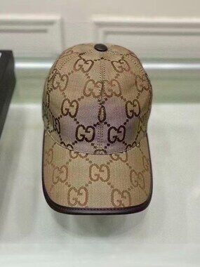 Gucci GG Canvas Baseball Cap with Leather Trim